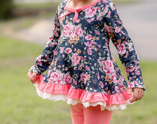 GLP1773 Baby Girls Floral Long Sleeve Tunic Top Pink Pants Outfit Pre-order