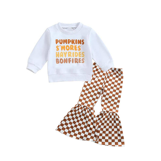 GLP1774 Pumpkins S'mores Hayrides Bonfires Girls Bell Bottom Pants Outfit