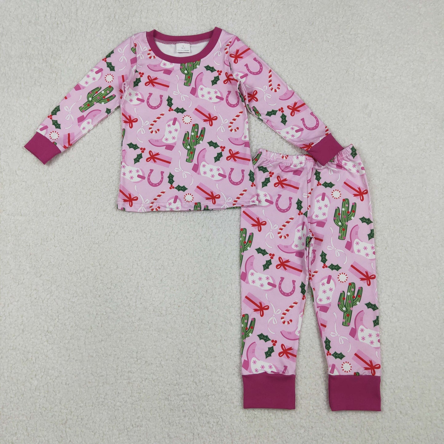 Baby Girls Sibling Western Christmas Boots Holly Pajama Set /Zipper Romper