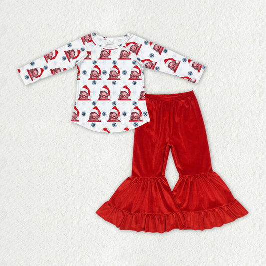 Bbay Girls Singer Christmas Long Sleeve Top Red Velvet Pants Set