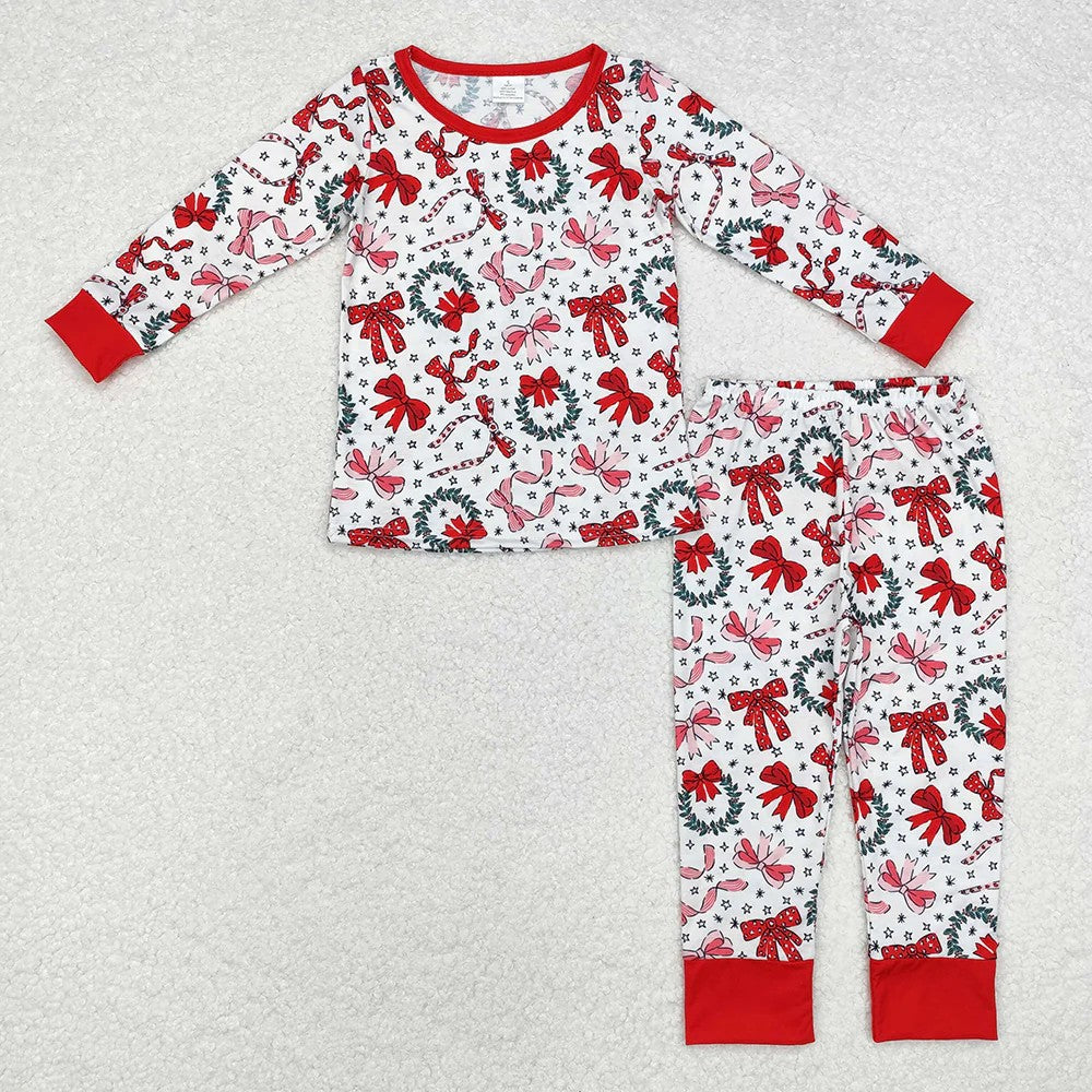 Sibling Baby Girls Christmas Tree Bow Long Sleeve Pajama Set