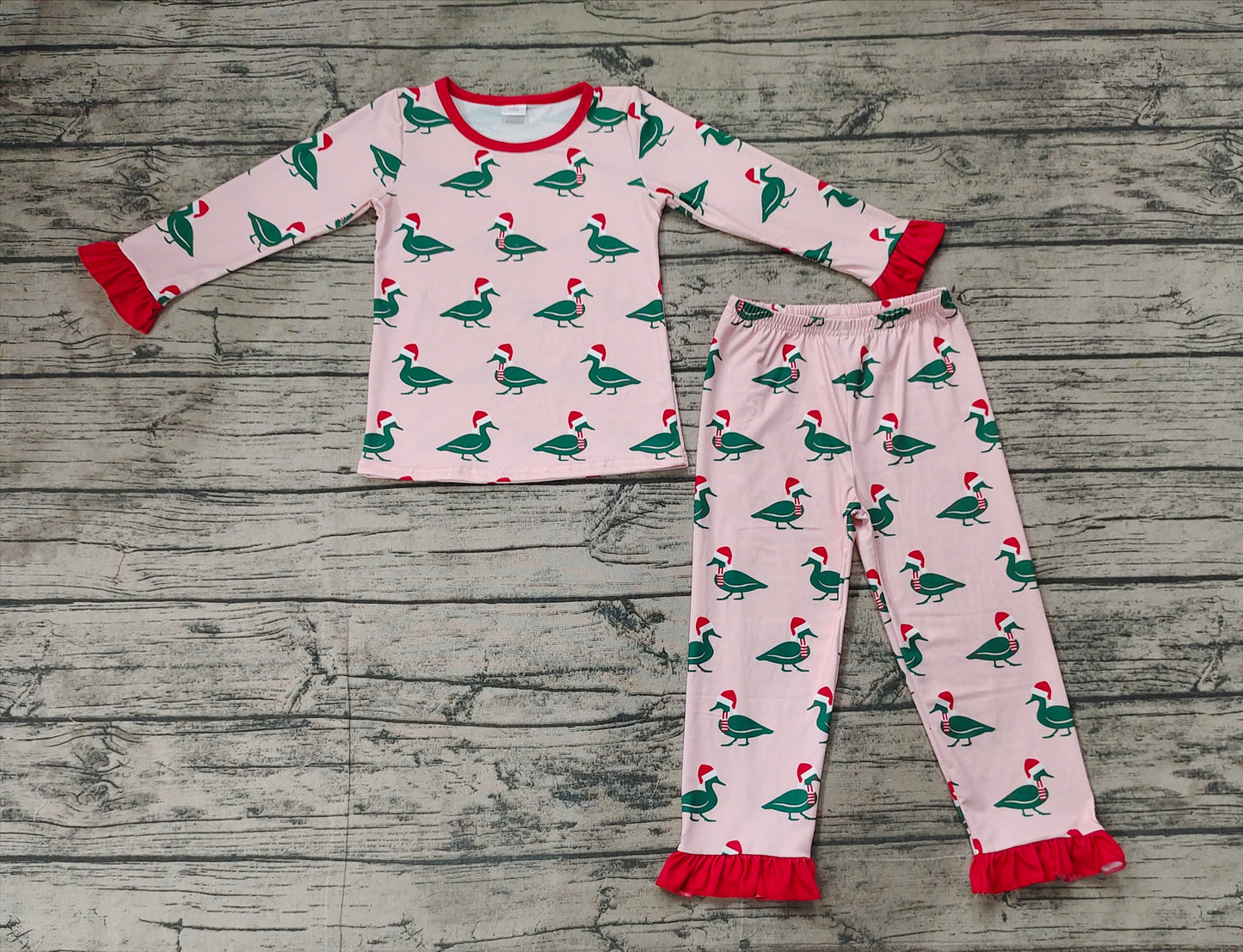 Baby Girls Christmas Mallard Duck Long Sleeve Bamboo Pajama Set