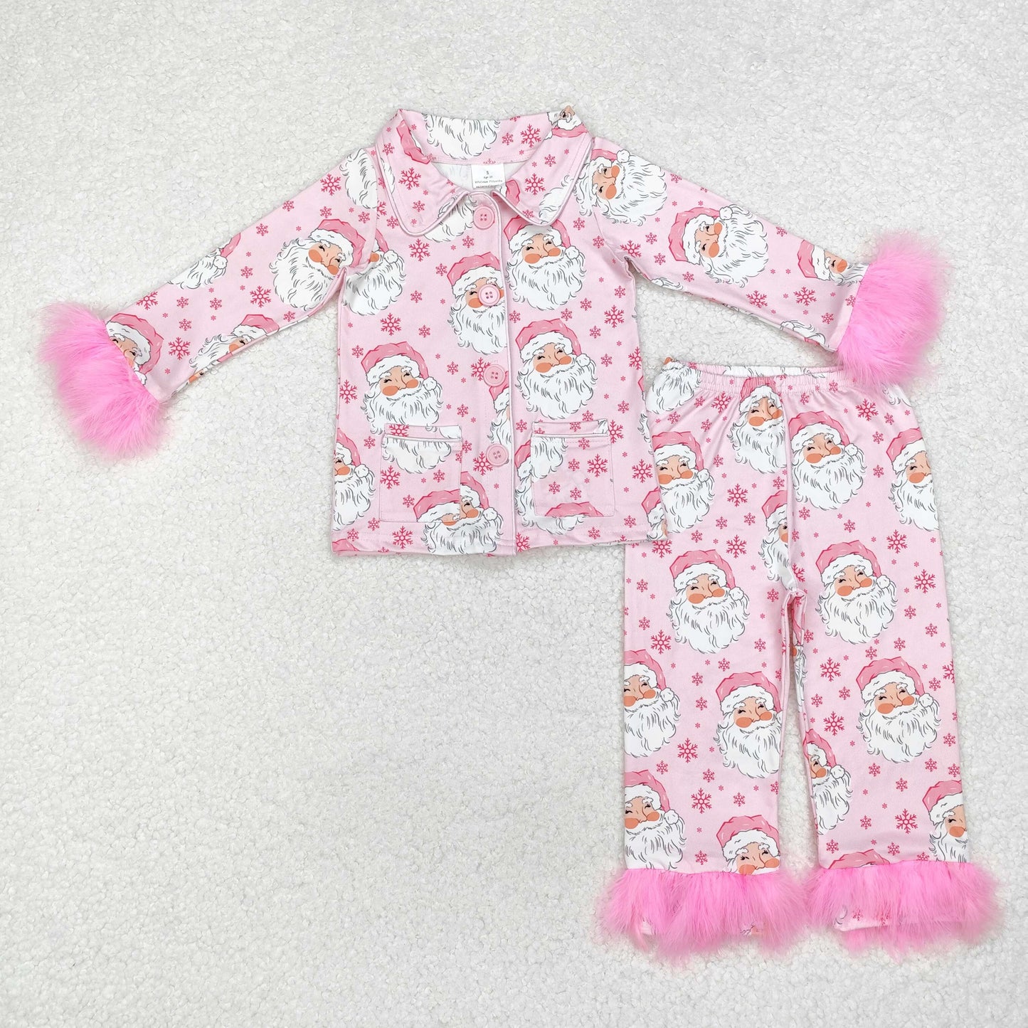 Mommy And Me Christmas Santa Pink Fur Button Down Pajamas Clothes Sets