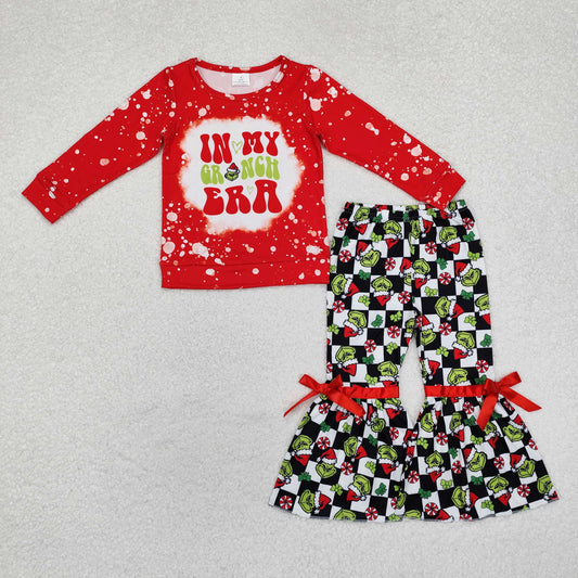 Baby Girls Christmas Green Face Red Top Bell Bottom Pants Outfit