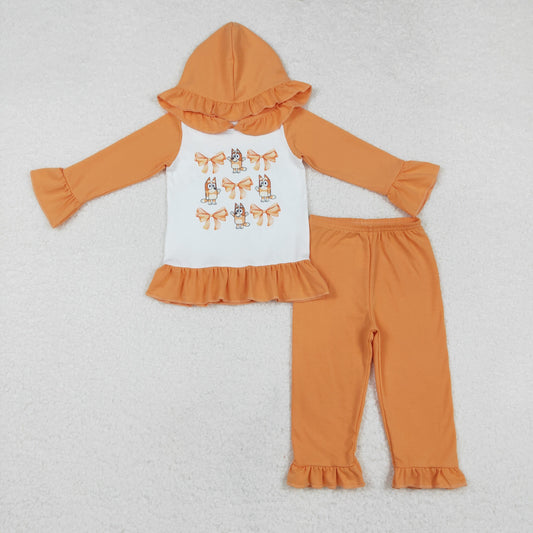 Toddler Baby Girls Cartoon Dog Orange Hoodie Top Pants Outfit