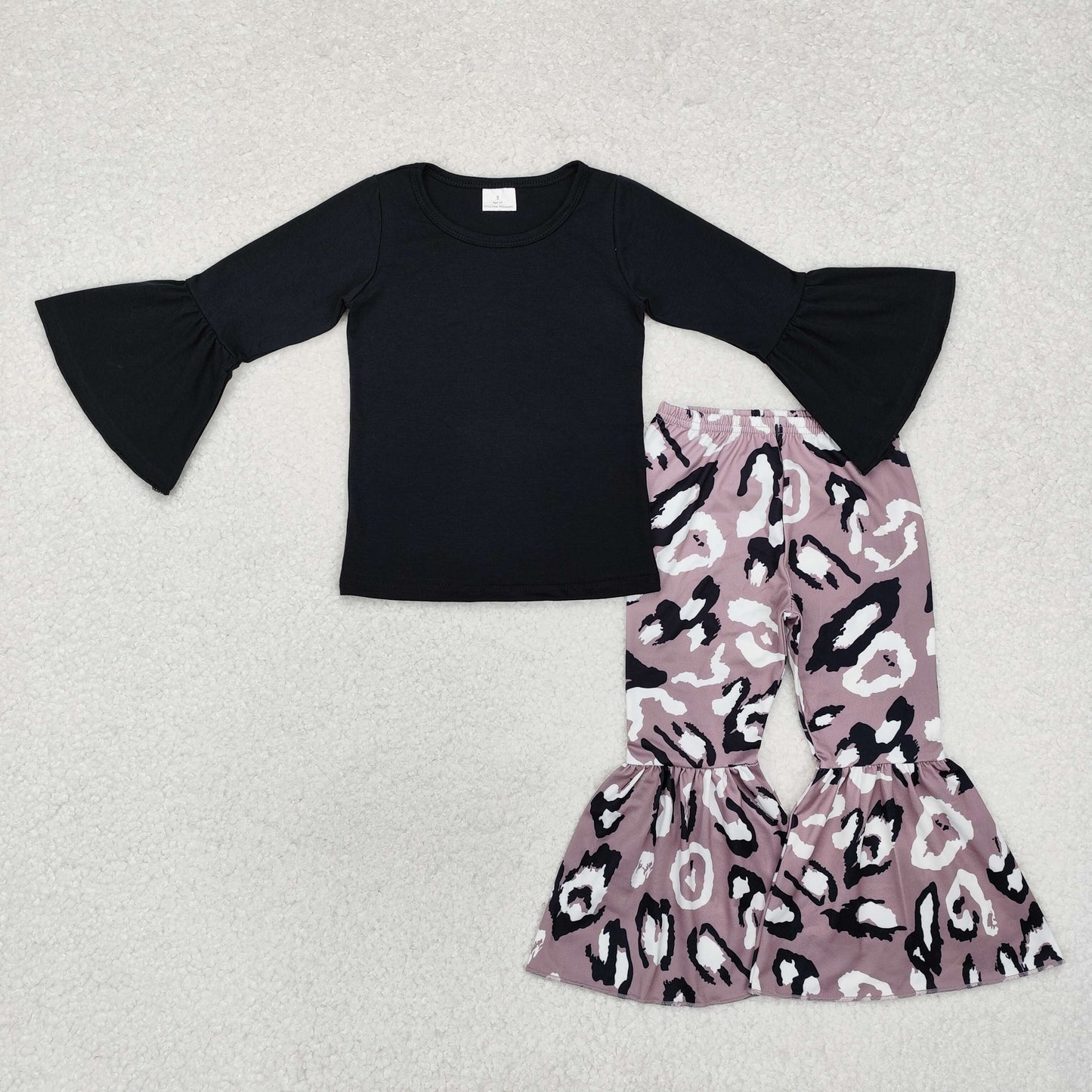 Baby Girls Black Ruffle Sleeves Top Leopard Print Set