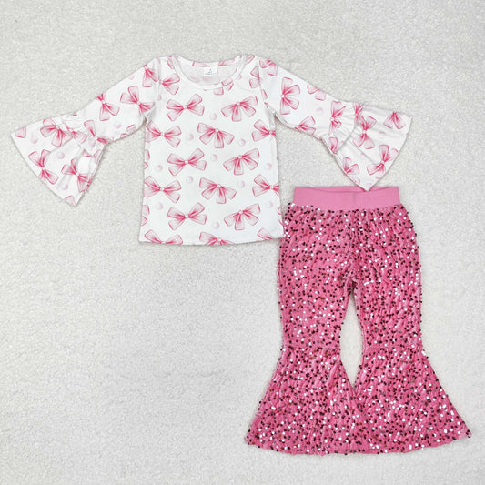 Baby Girls Pink Cow Long Sleeve Top Sequin Pants Outfit