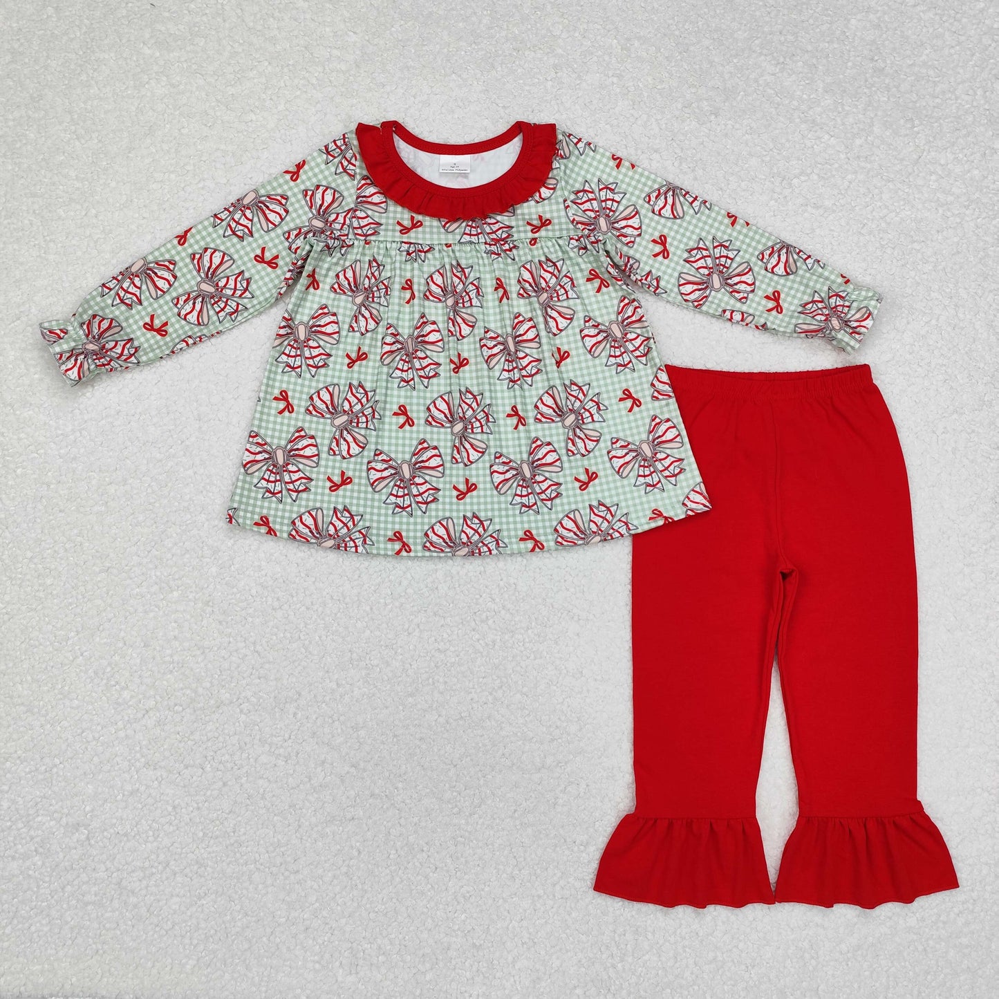 Baby Girls Christmas Tree Bow Tunic Top Red Pants Outfit