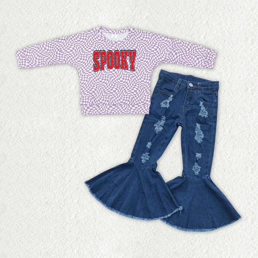 Baby Girls Spooky Purple Top Blue Denim Pants Set