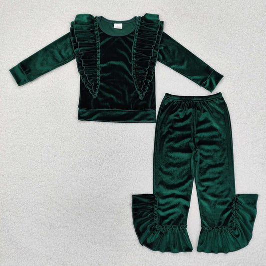 Baby Girls Green Velvet Ruffle Pants Outfit