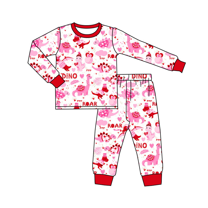 Sibling Baby Girls Heart  Dino Set and Rompe Preorder