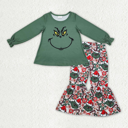 Baby Girls Green Face Top Bell Bottom Pants Outfit