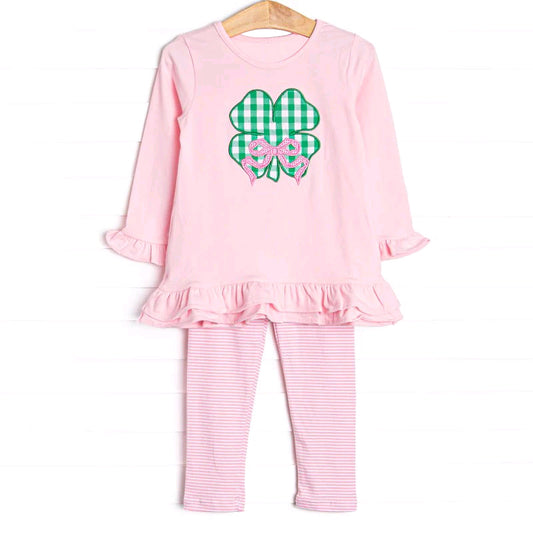 Toddler Girls Saint Patrick Day Lucky Charm Applique Pink Legging Set