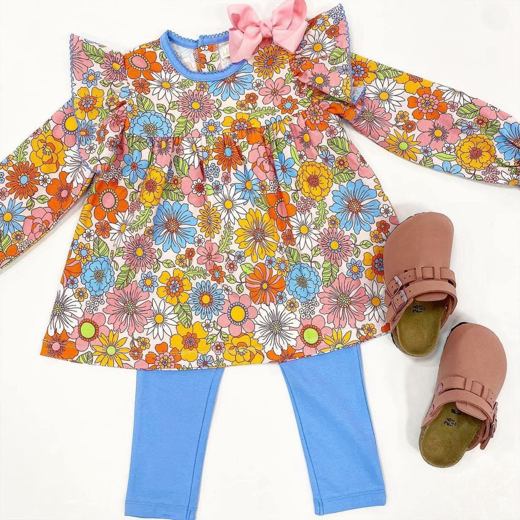 Toddler Girls Floral Long Sleeve Tunic Blue Legging Set Preorder