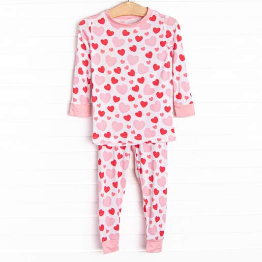 Toddler Girls  Pink Heart Long Sleeve  Pajama Set Preorder