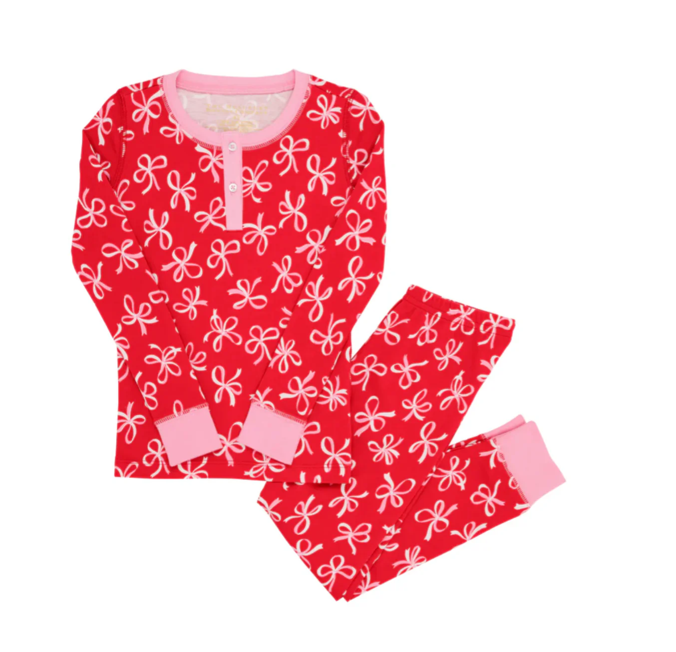 GLP2263 Baby Girls Pink Bow Long Sleeve Pajama Set Preorder