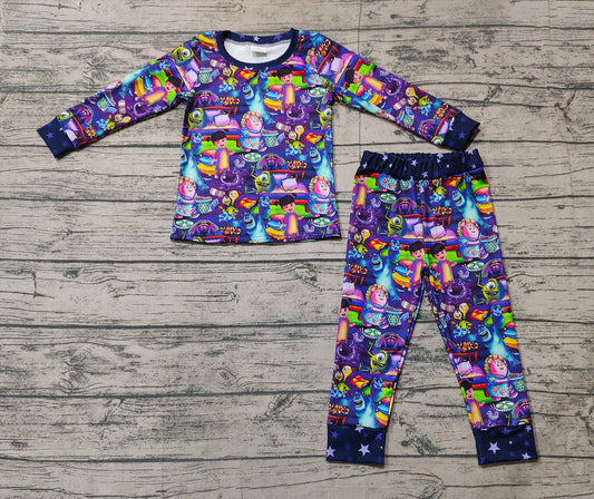 Baby Boys Purple Long Sleeves Cartoon Print Top Pant Pajama Set Preorder