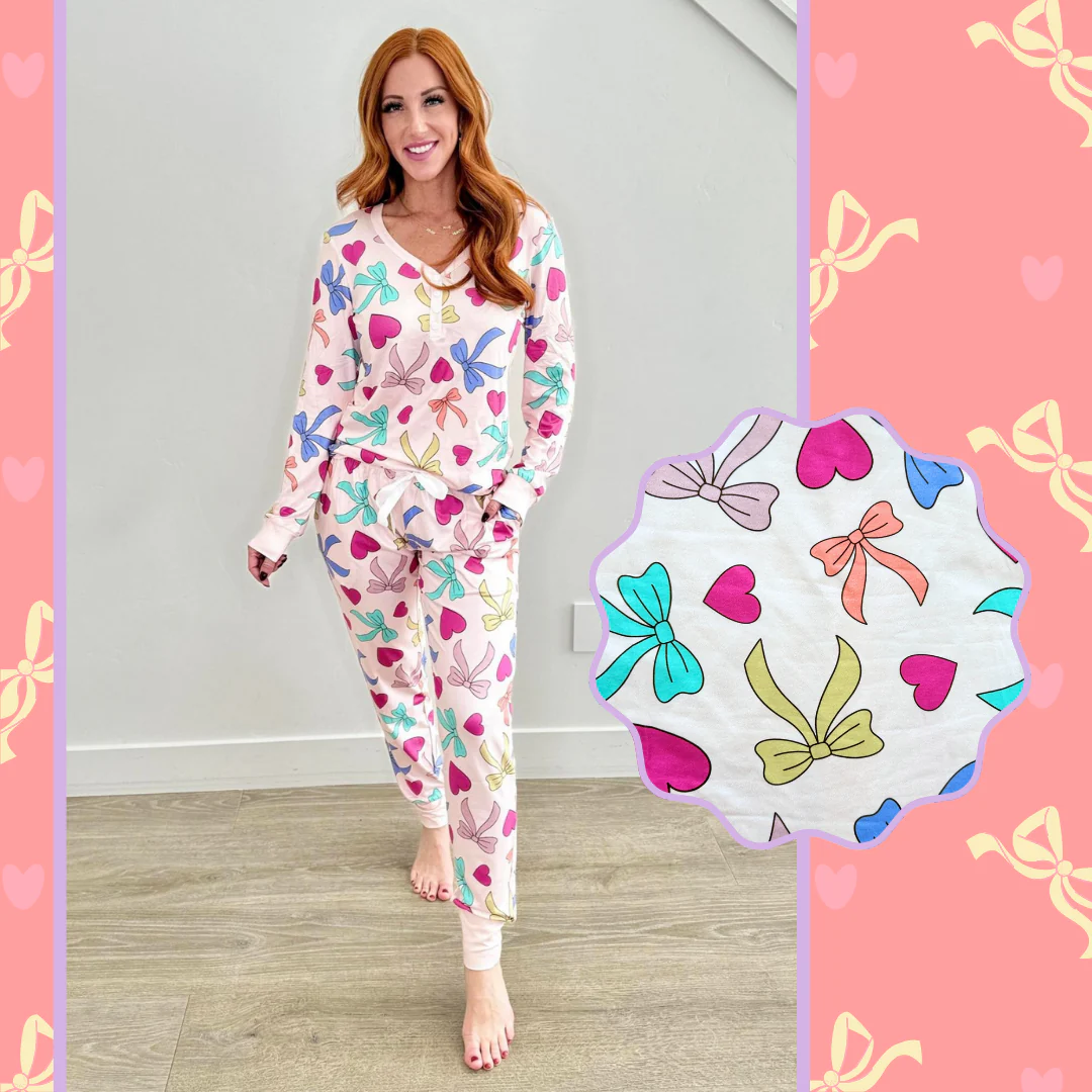 Adult Women Colorful Bow Long Sleeve Pajama Set Preorder