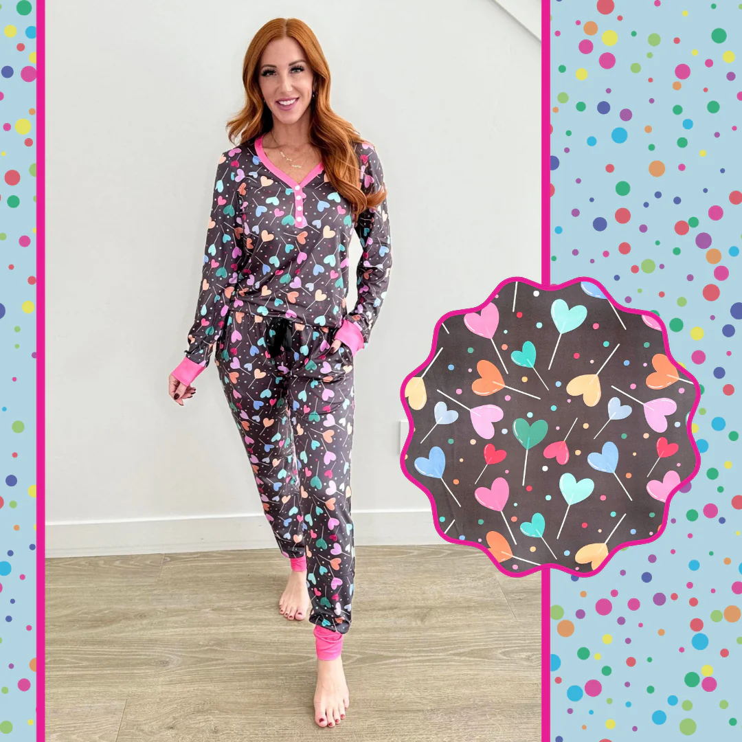 Adult Women Heart Candy Long Sleeve Pajama Set Preorder