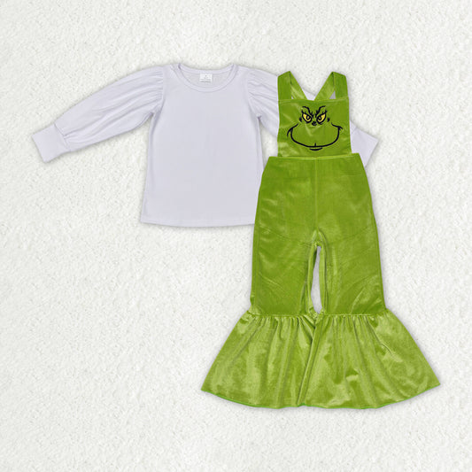 Baby Girls Christmas White Top Green Face Jumpsuit  Outfit