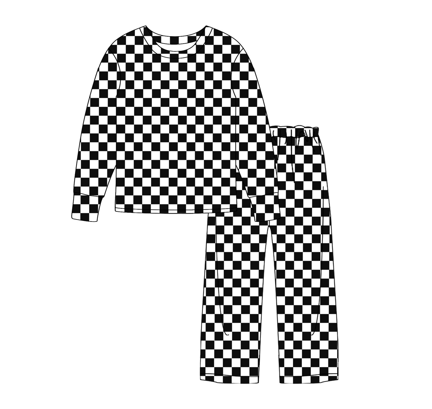 Adult Women Black Plaid Long Sleeves Top Pant Pajamas Set Preorder