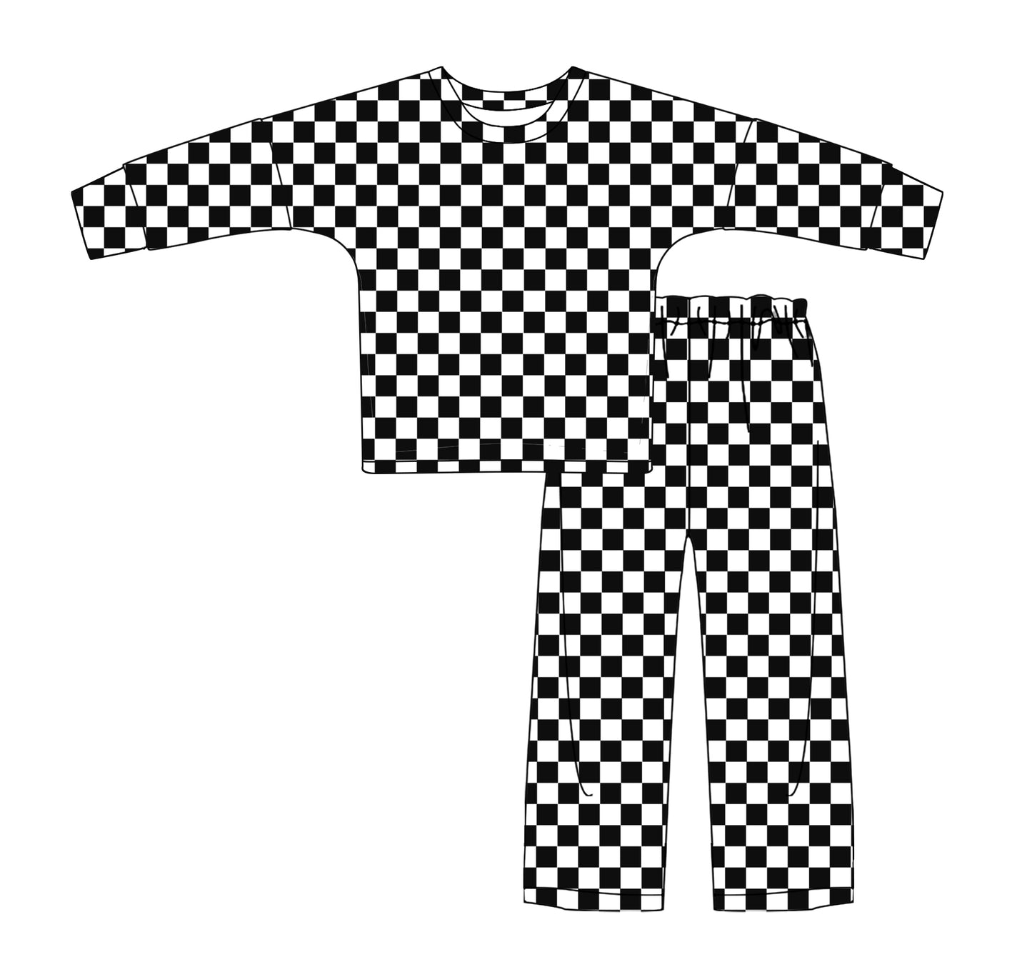 Adult Women Black Plaid Long Sleeves Top Pant Set Preorder