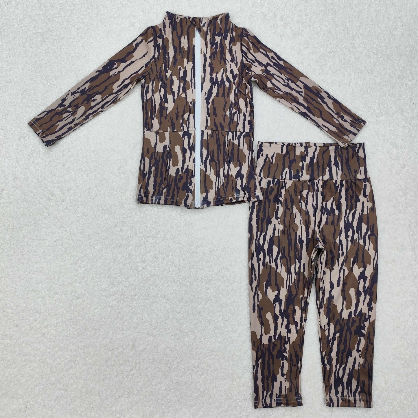 Baby Girls Long Sleeves Brown Bottomland Camo Zipper Top Leggings Pant Yoga Set