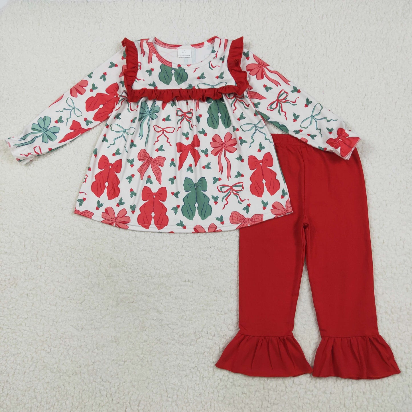 Sibling Baby Girls Christmas Red Green Bow Outfit/Dress/Romper