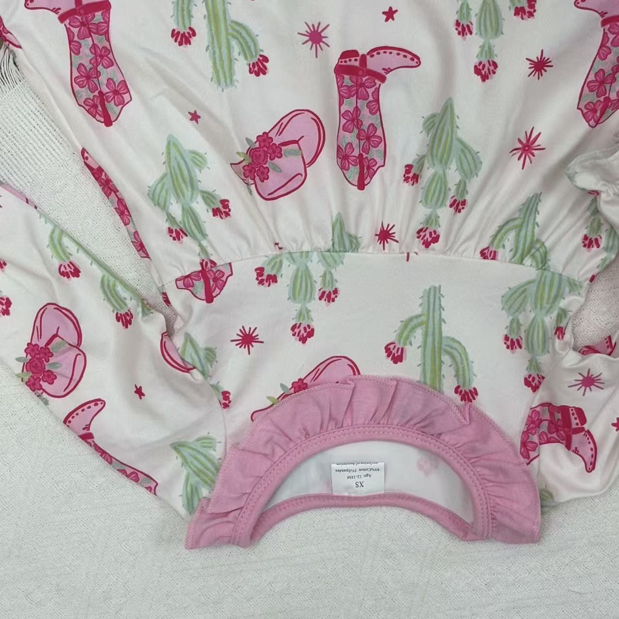 Kids Girls Western Cactus Tunic Top With Pants Outfit