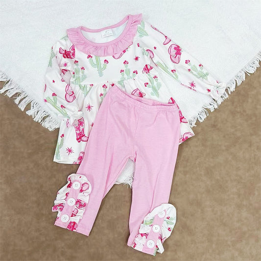 Kids Girls Western Cactus Tunic Top With Pants Outfit