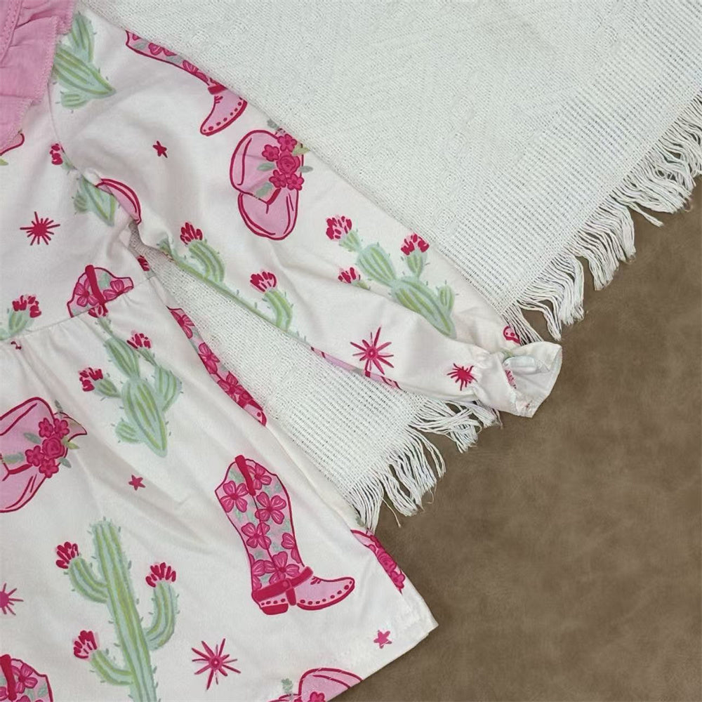 Kids Girls Western Cactus Tunic Top With Pants Outfit