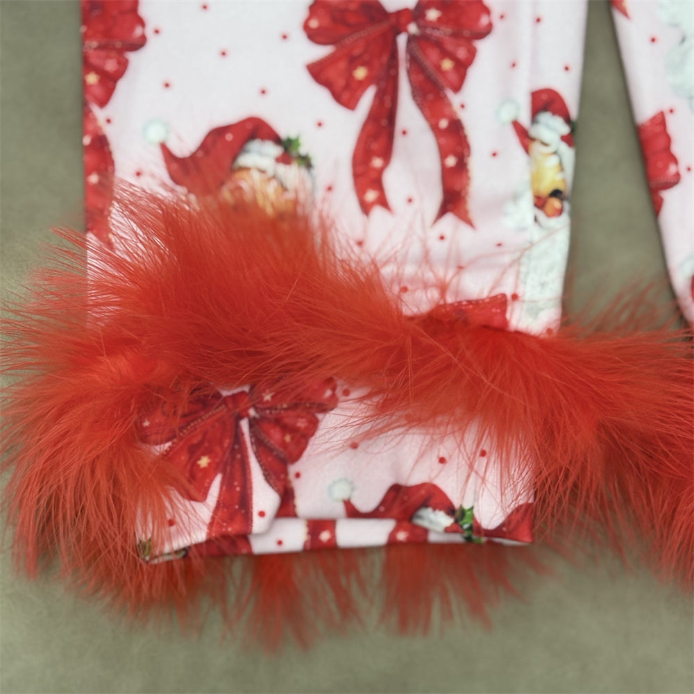 Baby Girls Christmas Long Sleeve Button Down Pajama Set With Fur