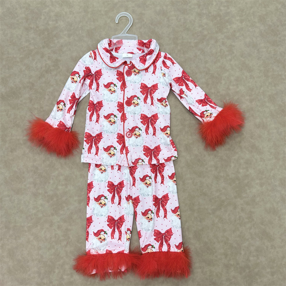 Baby Girls Christmas Long Sleeve Button Down Pajama Set With Fur