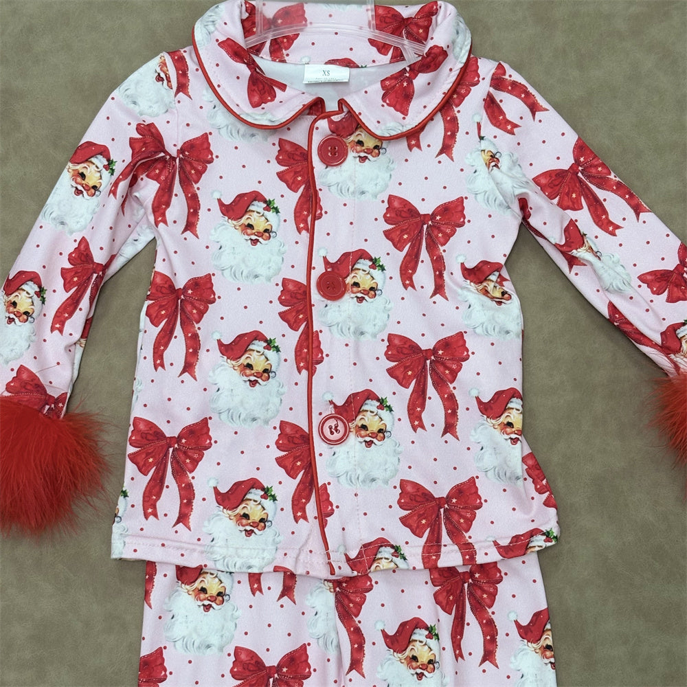 Baby Girls Christmas Long Sleeve Button Down Pajama Set With Fur