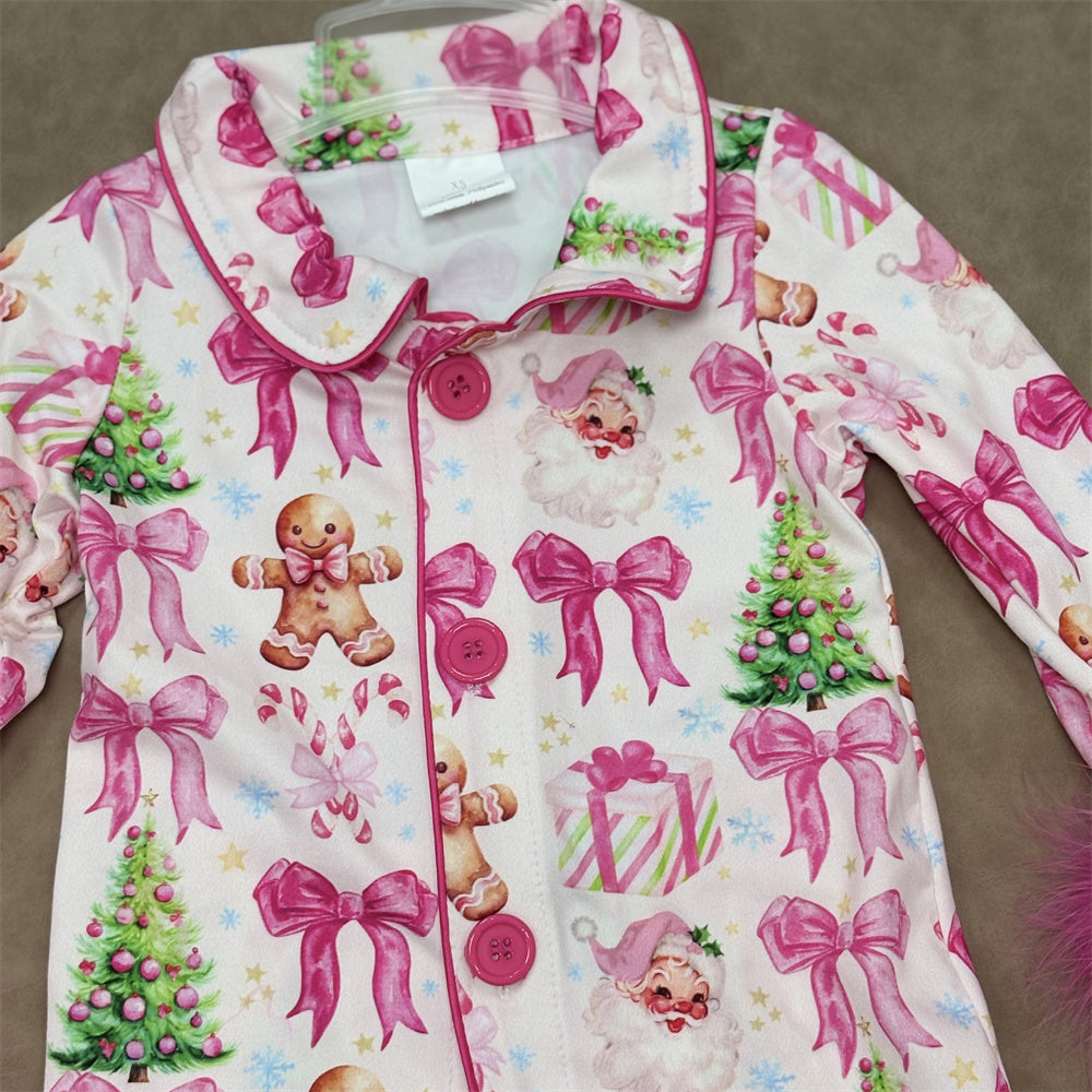 Baby Girls Christmas Long Sleeve Button Down Pajama Set With Fur