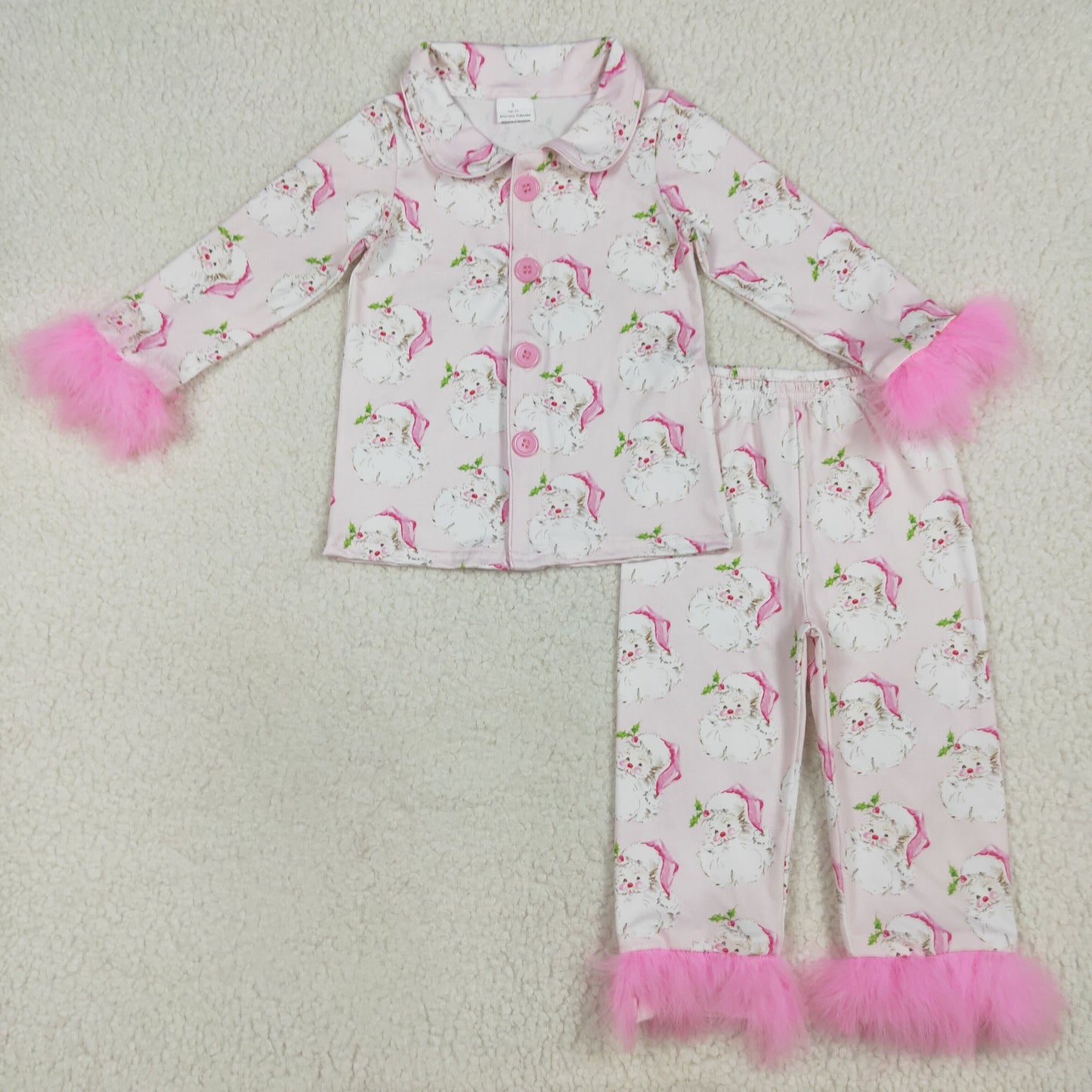 Sibling Baby Girls Christmas Pink Santa Pajama Set /Tunic Outfit /Bubble Romper
