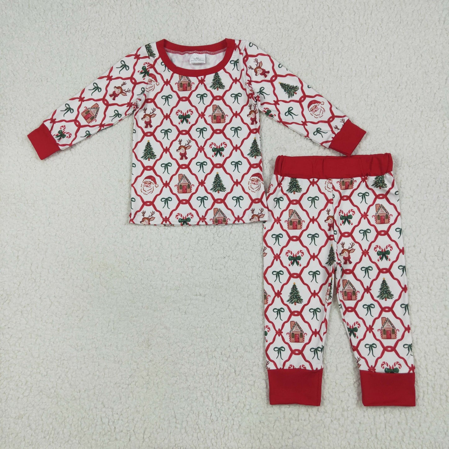 Baby Girls Sibling Christmas Trellis Bow Santa Tree Long Sleeve Pajama Set /Zipper Romper