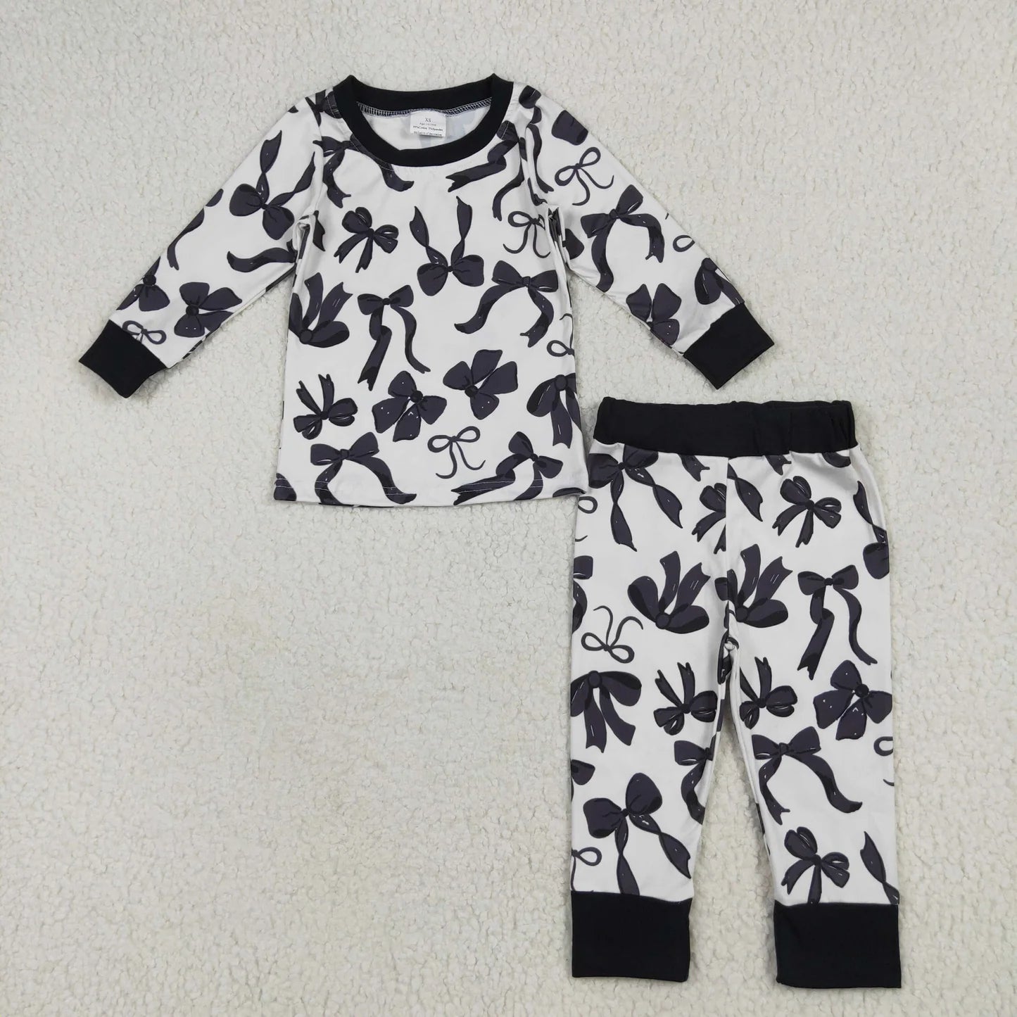 Sibling Girls  Black Bow Pajamas Clothes Set Zipper Romper Blankets