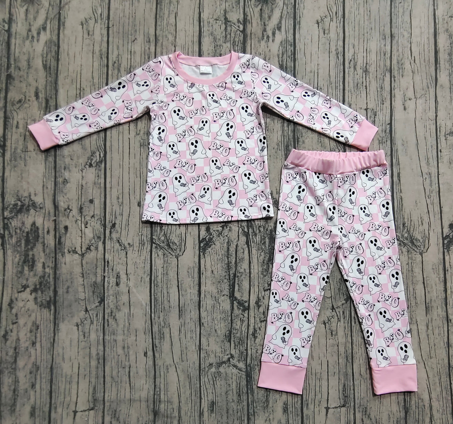 GLP2433 Kids Girls Pink Ghost Boo Pajama Set Preorder