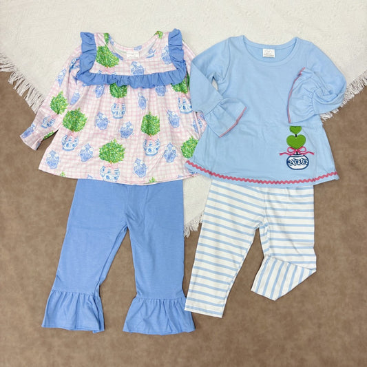 Sibling Baby Girls Bow Print Tunic Top With Pants Set