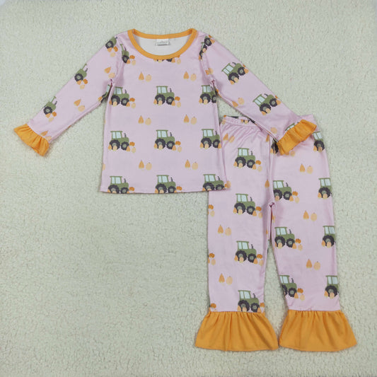 GLP2506 Kids Giorls Pumpkin Truck Pajama Set