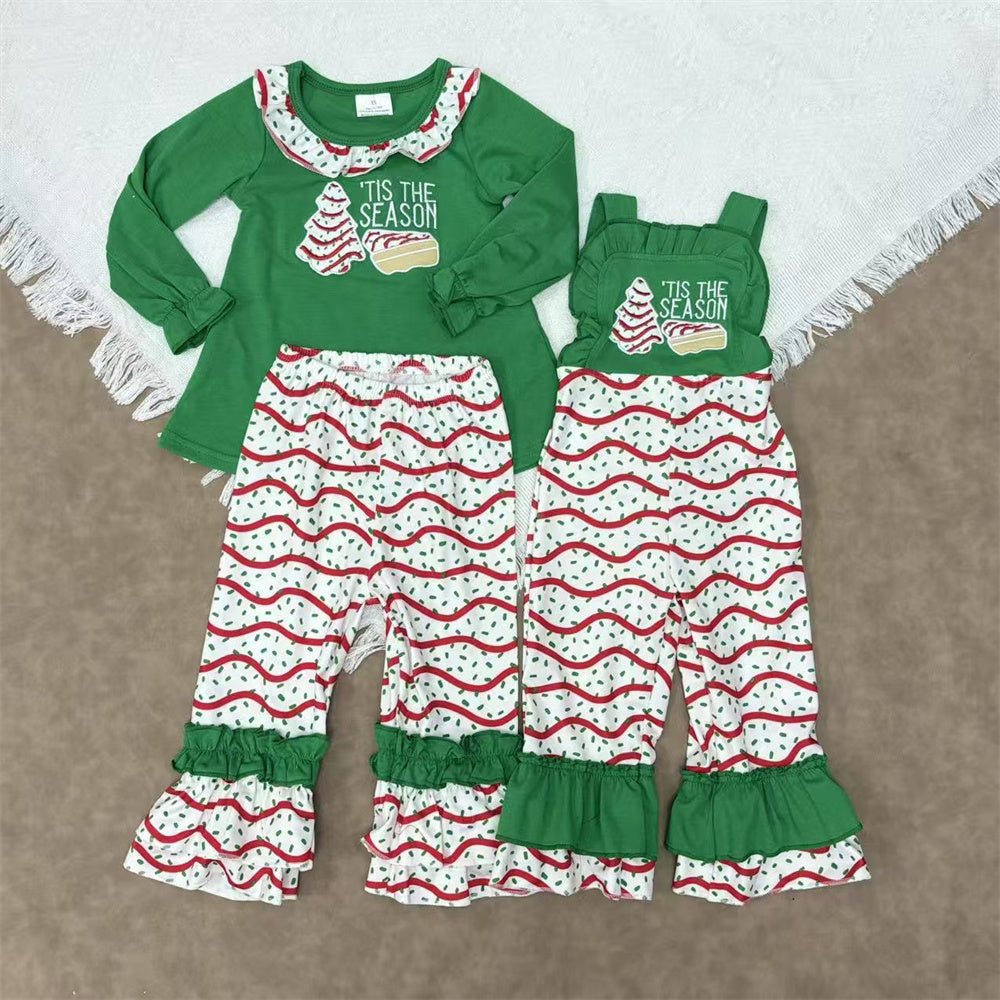 This the season baby girls sibling christmas tree cake outfit/jumpsuit