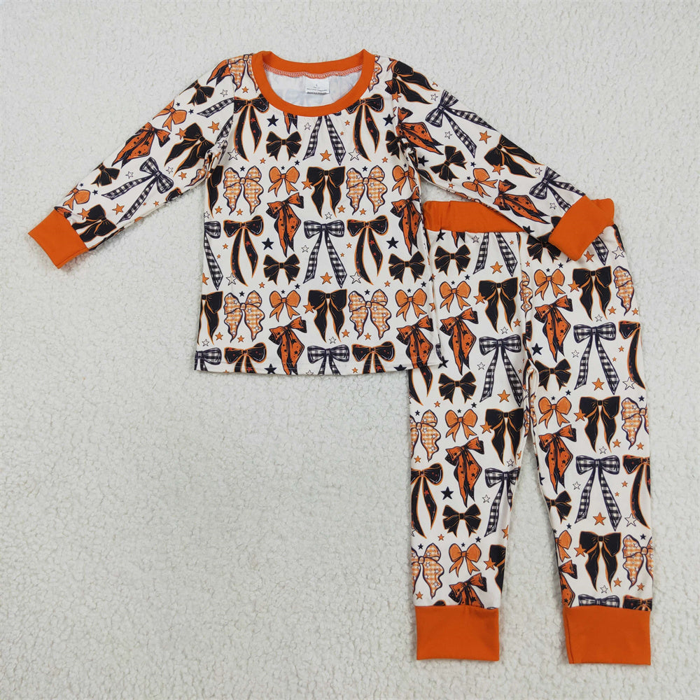 Sibling Baby Girls Halloween Bow Long Sleeve Pajama and Romper