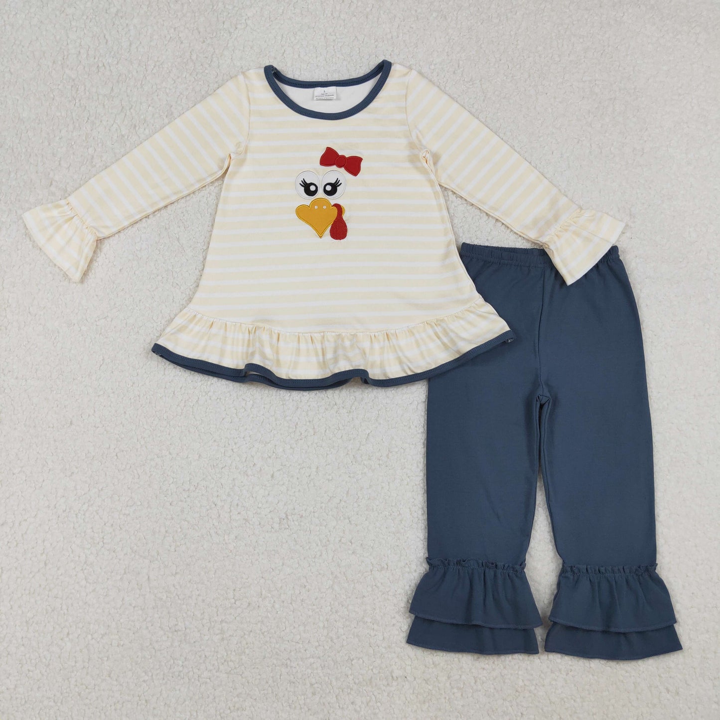 Sibling Baby Girls Thanksgiving Charming Turkey Applique Tunic Top With Pants Outfit