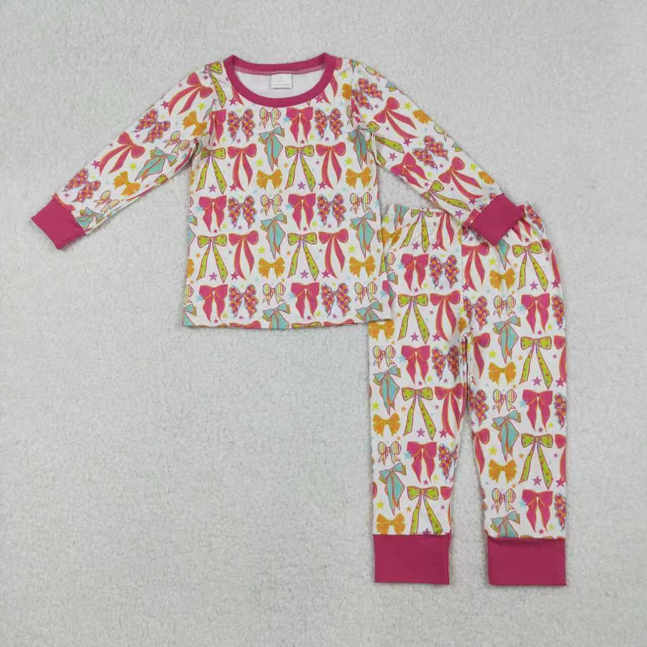 Baby Girls Sibling SIster Bow Print Long Sleeve Pajama Set and Romper