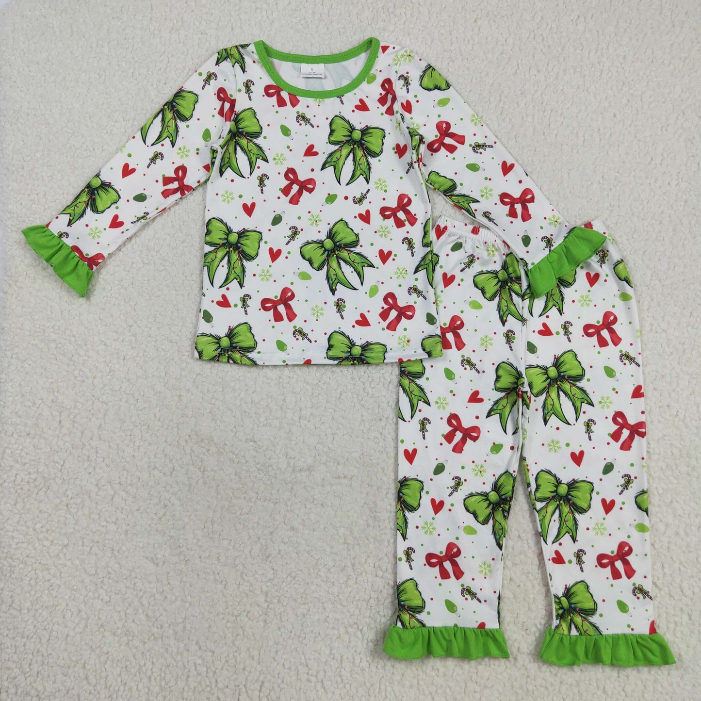 Sibling Toddler Girls Sister  Christmas Green Face Long Sleeve Pajama Set