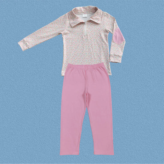 GLP2666 Baby Girls Floral Pullover Top With Pink Leggings Set