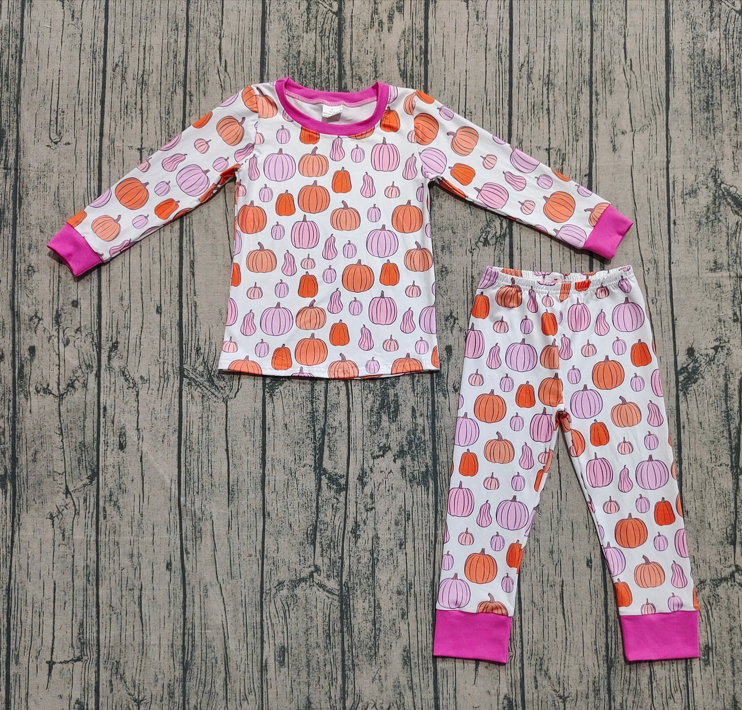 GLP2702 Kids Girls Pumpkin Long Sleeve Pajama Set