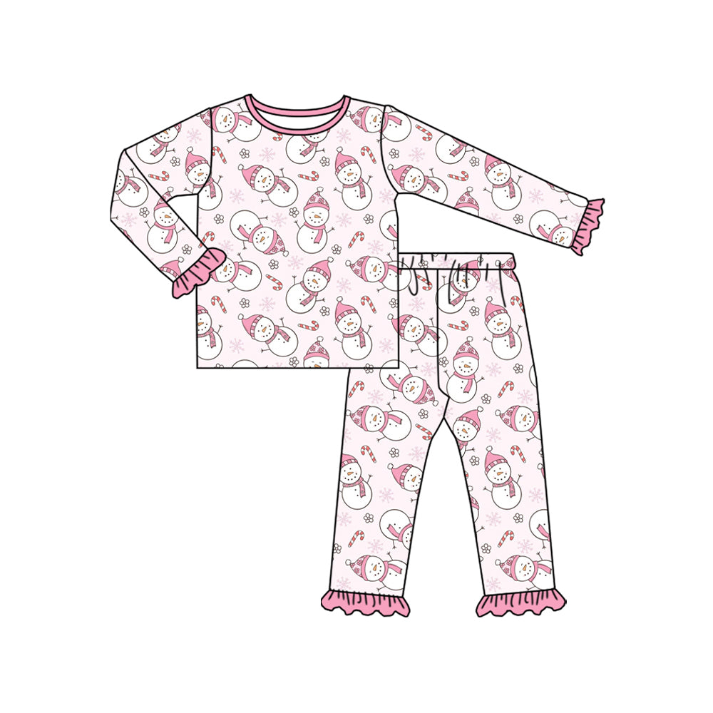 Kids Girls Snowmen Pink Long Sleeve Pajama Set Preorder