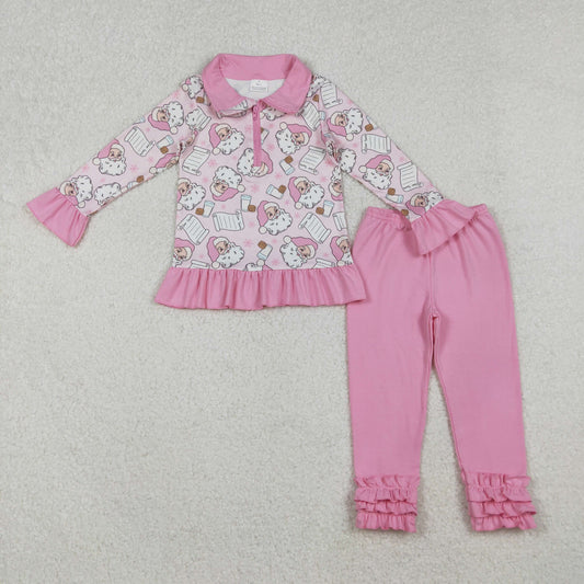 GLP2750 Kids Girls Christmas Sante Milk Cookie Pink Icing Leggings Outfit